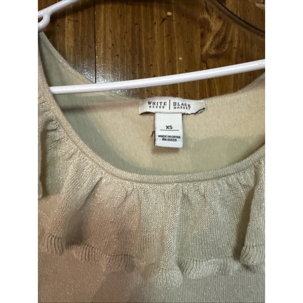 Vintage Y2K White House Black Market Gold Metallic Top Tank Ruffled sz XS - Picture 4 of 6